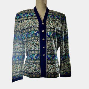 Vintage 100% Silk Adrianna Papell Women Multicolor Floral 5-Button Blazer Sz 12